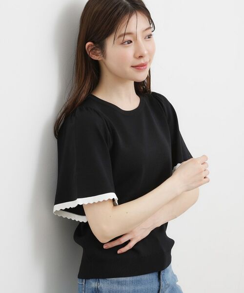 grove / グローブ ニット・セーター | 【名品】やわらかドライタッチ スカラップスリーブニット（ブラック(019)）