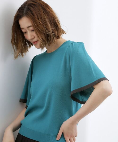 grove / グローブ ニット・セーター | 【シリーズ累計32万枚！名品ニット】やわらかドライタッチ スカラップスリーブニット（ブルーグリーン(097)）