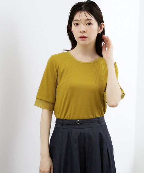 grove / グローブ Tシャツ | 【冷感／UV】チュールトリムテレコTシャツ（オーク(034)）