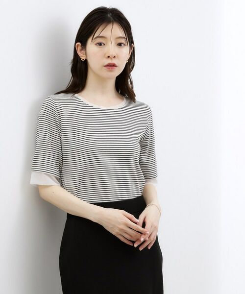 grove / グローブ Tシャツ | 【冷感／UV】チュールトリムテレコTシャツ（オフホワイト(303)）