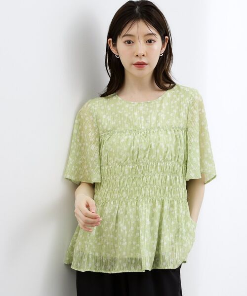 grove / グローブ シャツ・ブラウス | 花柄シャーリングブラウス（グリーン(125)）