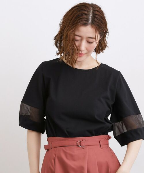 grove / グローブ Tシャツ | 【吸水速乾・UVカット・接触冷感・マシンウォッシャブル】シアードッキングランタンスリーブTシャツ(ブラック(019))