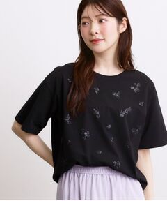 grove / グローブ カットソー | フラワーモチーフスパンコールTシャツ