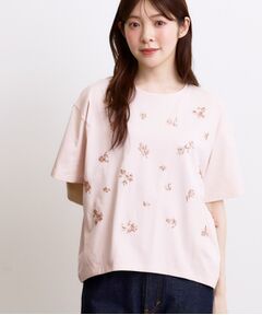 grove / グローブ カットソー | フラワーモチーフスパンコールTシャツ