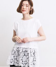 grove / グローブ カットソー | 【体型カバー】刺繍チュールレースドッキングカットソー