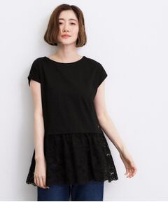 grove / グローブ カットソー | 【体型カバー】刺繍チュールレースドッキングカットソー