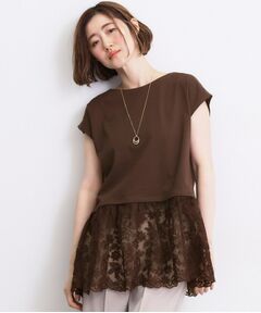 grove / グローブ カットソー | 【体型カバー】刺繍チュールレースドッキングカットソー