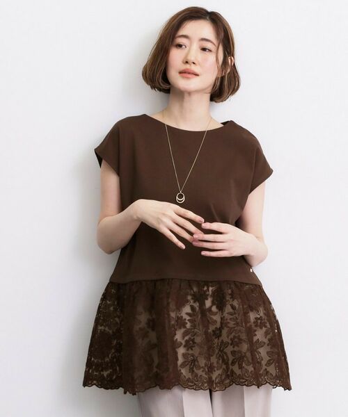 grove / グローブ カットソー | 【体型カバー】刺繍チュールレースドッキングカットソー | 詳細10