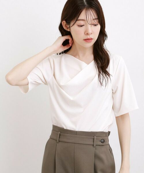grove / グローブ カットソー | ドレープネックテレコTシャツ（オフホワイト(003)）