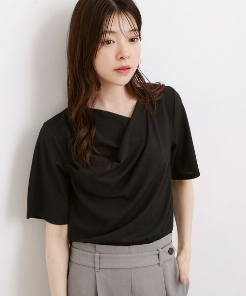 grove / グローブ カットソー | ドレープネックテレコTシャツ（ブラック(019)）
