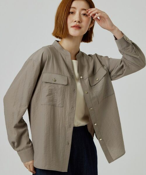 grove / グローブ シャツ・ブラウス | ワークポケット付スキッパーシャツ（トープ(054)）