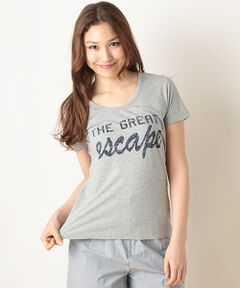 ナチュラルコットン天竺ロゴプリントＵネックＴシャツ