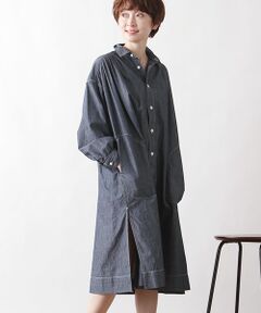 コットンシャンブレーロングシャツワンピース