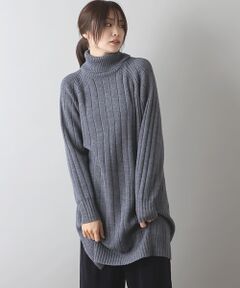 【アウトレット】ウール混ニットタートルネックロングセーター