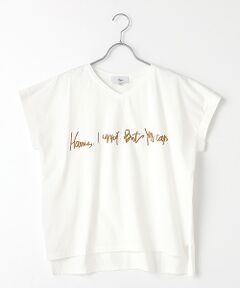 コットンハイゲージ天竺VネックロゴプリントTシャツ