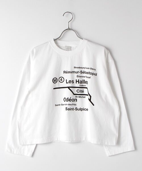 Harriss / ハリス Tシャツ | コットン天竺メトロプリント長袖Tシャツ（ホワイト×ブラック）