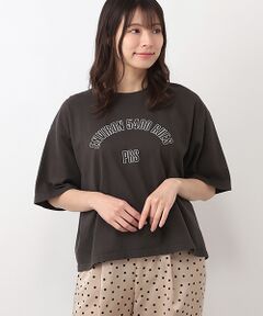 コットン天竺アーチロゴプリントワイドTシャツ