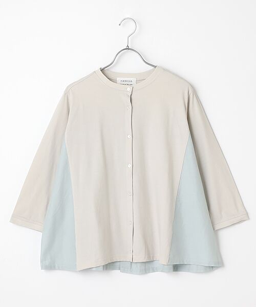 Harriss/ハリス ソフトコットン異素材コンビカーディガン ライトベージュ 9号 Harriss/ハリス ソフトコットン異素材コンビカーディガン ライトベージュ 9号