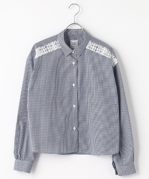 Harriss/ハリス レースコンビクロップドシャツ ブルー 36 Harriss/ハリス レースコンビクロップドシャツ ブルー 36