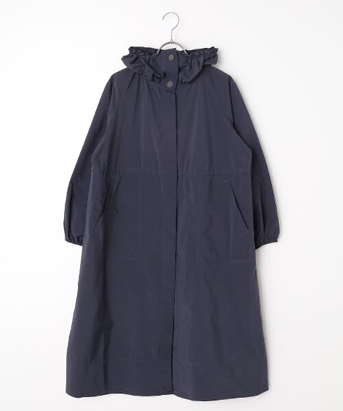 Harriss / ハリス その他アウター | ギャザースタンドカラーロングコート（ネイビーブルー）