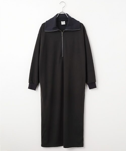 Harriss / ハリス ロング・マキシ丈ワンピース | リブカラージップアップドレス（ネイビーブルー）