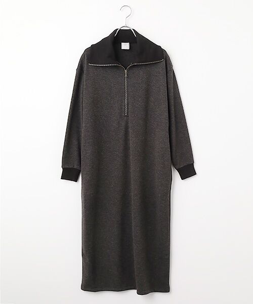 Harriss / ハリス ロング・マキシ丈ワンピース | リブカラージップアップドレス（チャコールグレー）