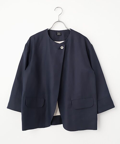 Harriss / ハリス ノーカラージャケット | ノーカラーカーデブルゾン（ネイビーブルー）