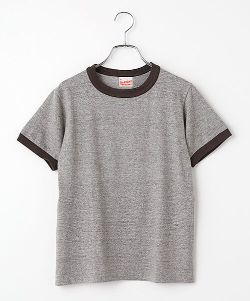 Healthknit / ヘルスニット Tシャツ | 【レディース】トンプキンス　リンガークルーネック半袖Tシャツ（ヘザーグレー×ヴィンテージブラック）