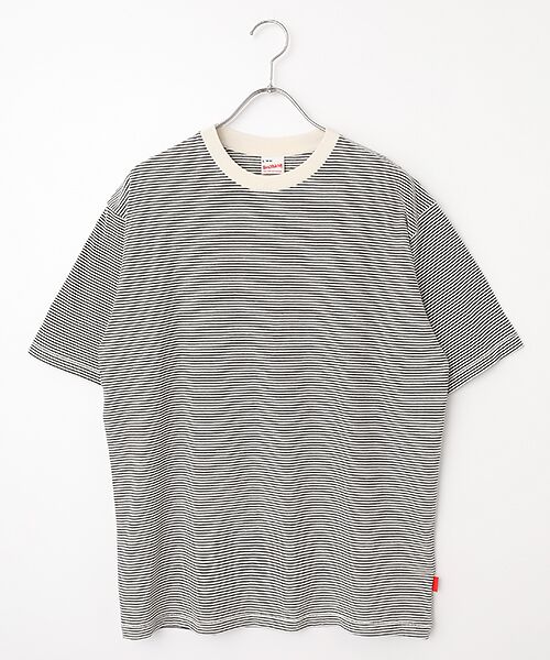 Healthknit / ヘルスニット Tシャツ | ナローボーダー　クルーネック半袖Tシャツ（ナチュラル×ブラック）