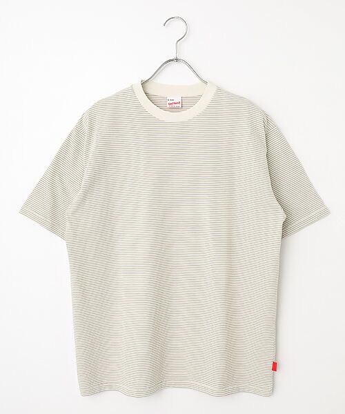 Healthknit / ヘルスニット Tシャツ | ナローボーダー　クルーネック半袖Tシャツ（ナチュラル×ベージュ）