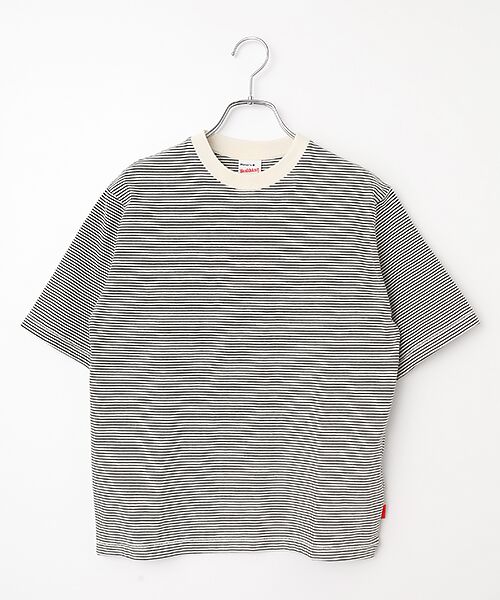Healthknit / ヘルスニット Tシャツ | 【レディース】ナローボーダー　クルーネック半袖Tシャツ（ナチュラル×ブラック）