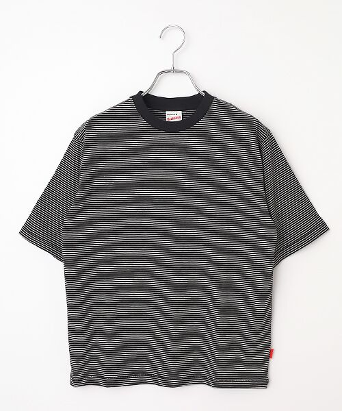 Healthknit / ヘルスニット Tシャツ | 【レディース】ナローボーダー　クルーネック半袖Tシャツ（ブラック×ナチュラル）