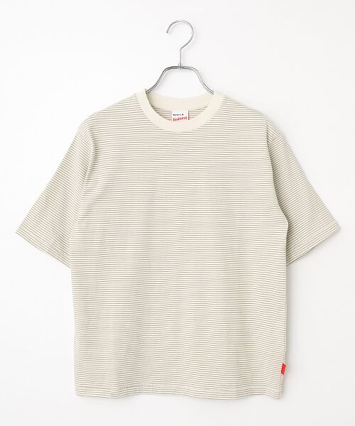 Healthknit / ヘルスニット Tシャツ | 【レディース】ナローボーダー　クルーネック半袖Tシャツ（ナチュラル×ベージュ）
