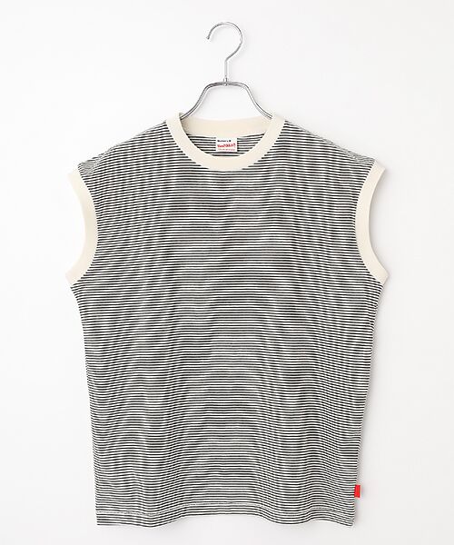 Healthknit / ヘルスニット Tシャツ | 【レディース】ナローボーダー　スリーブレス（ナチュラル×ブラック）