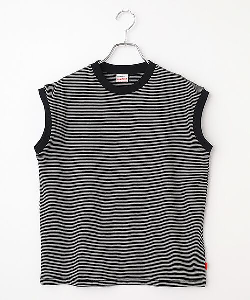 Healthknit / ヘルスニット Tシャツ | 【レディース】ナローボーダー　スリーブレス（ブラック×ナチュラル）