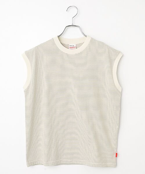 Healthknit / ヘルスニット Tシャツ | 【レディース】ナローボーダー　スリーブレス（ナチュラル×ベージュ）