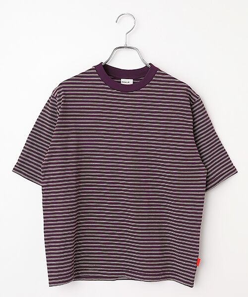 Healthknit / ヘルスニット Tシャツ | 【レディース】 クラシックボーダー　クルーネック半袖Tシャツ（パープル×ライトグレー）