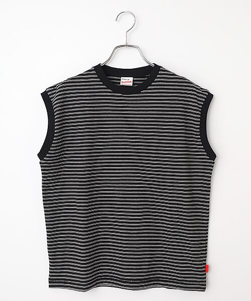 Healthknit / ヘルスニット Tシャツ | 【レディース】 クラシックボーダー　スリーブレス（ブラック×ナチュラル）