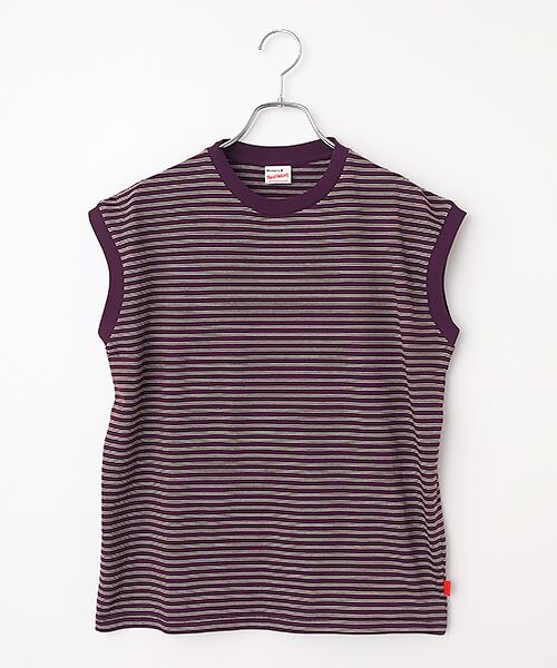 Healthknit / ヘルスニット Tシャツ | 【レディース】 クラシックボーダー　スリーブレス（パープル×ライトグレー）