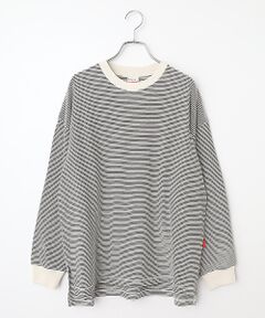 Healthknit / ヘルスニット Tシャツ | 【レディース】　ナローボーダー　サイドスリット　クルーネック長袖Tシャツ