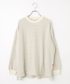 Healthknit / ヘルスニット Tシャツ | 【レディース】　ナローボーダー　サイドスリット　クルーネック長袖Tシャツ