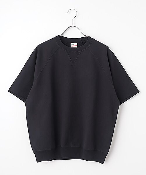 Healthknit / ヘルスニット スウェット | フェーデッドライトウェイトスウェット　カットオフクルーネック半袖（ブラック）