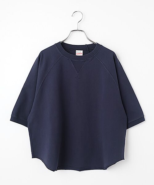 Healthknit / ヘルスニット スウェット | 【レディース】　フェーデッドライトウェイトスウェット　カットオフクルーネック半袖（ネイビー）