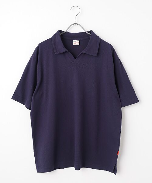 Healthknit / ヘルスニット カットソー | U.S.コットンメッシュ　スキッパーカラー半袖（ネイビー）