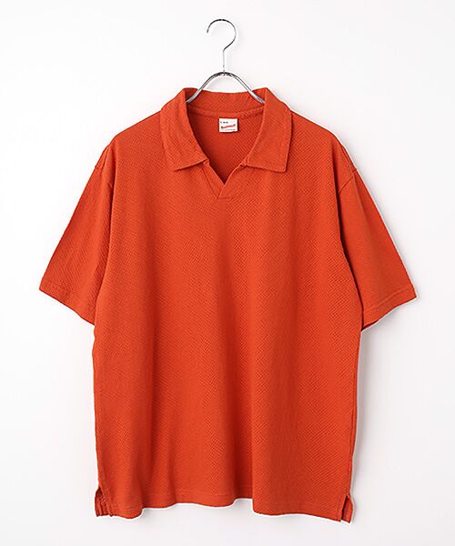Healthknit / ヘルスニット カットソー | U.S.コットンメッシュ　スキッパーカラー半袖（オレンジ）