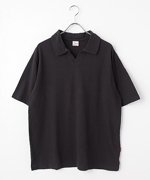 Healthknit / ヘルスニット カットソー | U.S.コットンメッシュ　スキッパーカラー半袖（ブラック）