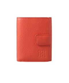 ヒロフ　オレンジ レザー 二つ折り財布 革 レディース ボタン閉じ 二つ折り 財布 おしゃれ ウォレット