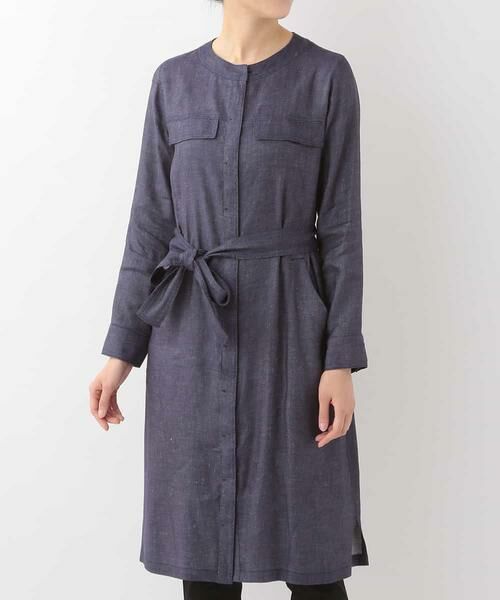 HIROKO BIS / ヒロコビス ドレス | 【洗える】リネン混ノーカラーシャツワンピース | 詳細1
