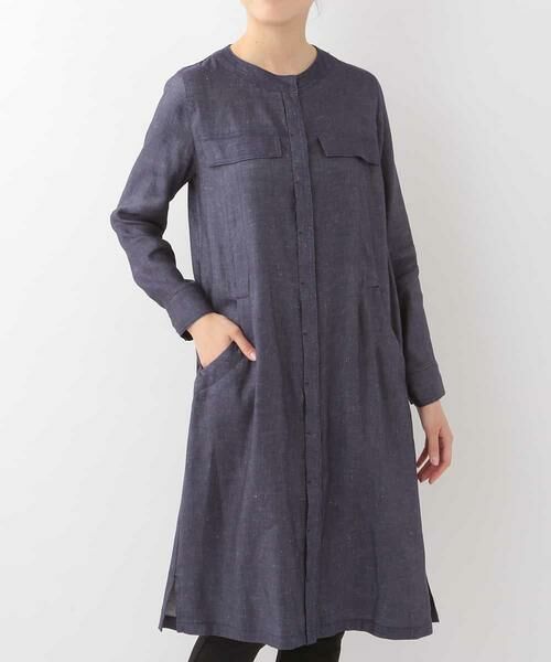 HIROKO BIS / ヒロコビス ドレス | 【洗える】リネン混ノーカラーシャツワンピース | 詳細10
