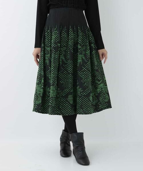 HIROKO BIS 立体ジャカードシャーリングスカート 9 黒 緑